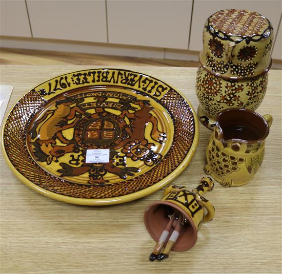 A group of Mary Wondrausch (1923-2016) slipware, including a charger, 36cm